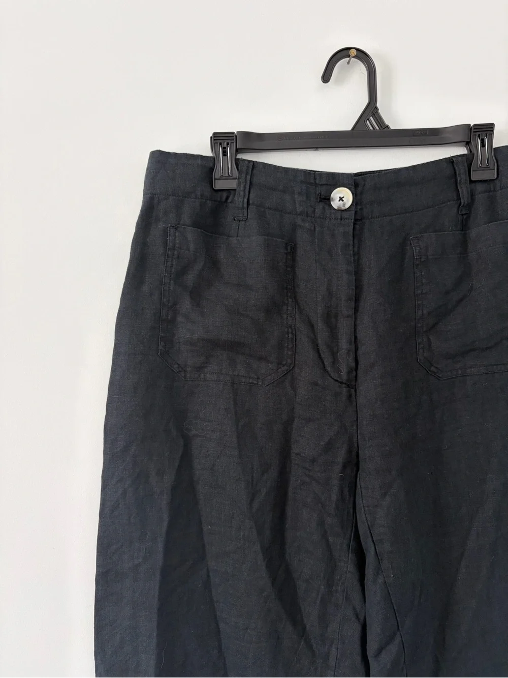 Quince 100% European Linen Patch Pocket Wide Leg Pants Black 12
